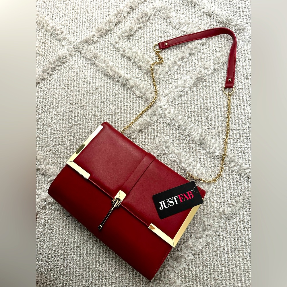 NWT JustFab Red and Gold Crossbody Bag